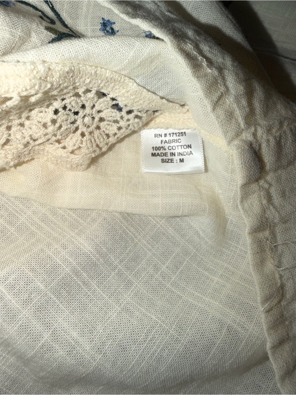 Jennifer & Grace Embroidered Boho Cotton Blouse – Ivory – Size Medium – NWT - Picture 6 of 6